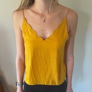 Topshop Mustard Yellow Scalloped Cami Top